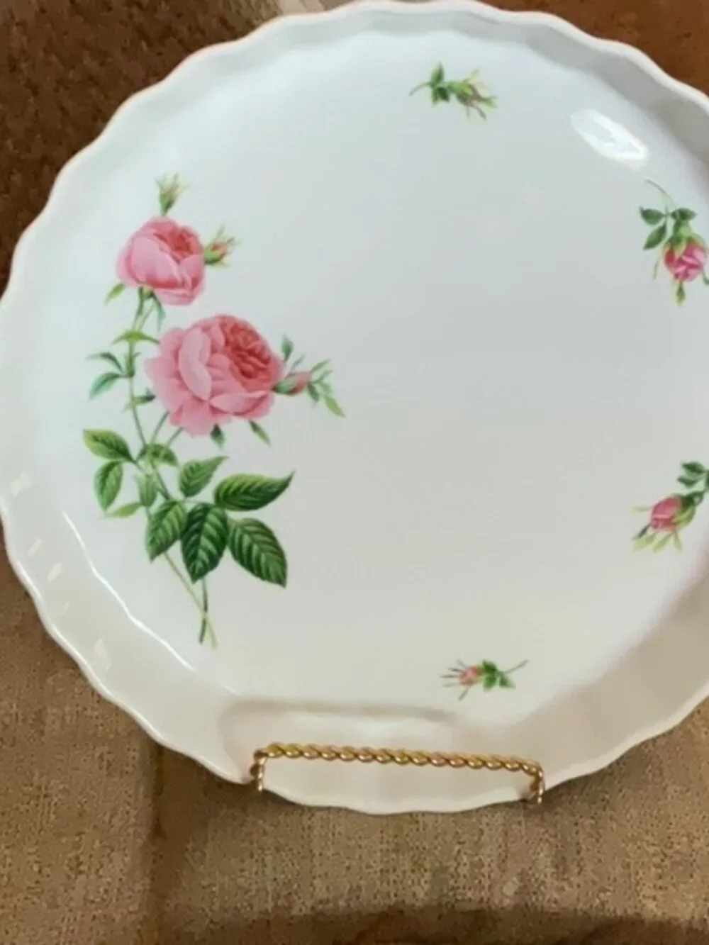 CHRISTINE HOLM Porcelain Fluted Quiche Tart Plate Baking Pan Dish Pink Rose 9.5